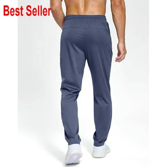 Men's Lightweight Stretch Track Pants Tapered Fit Athletic Joggers Gym Running